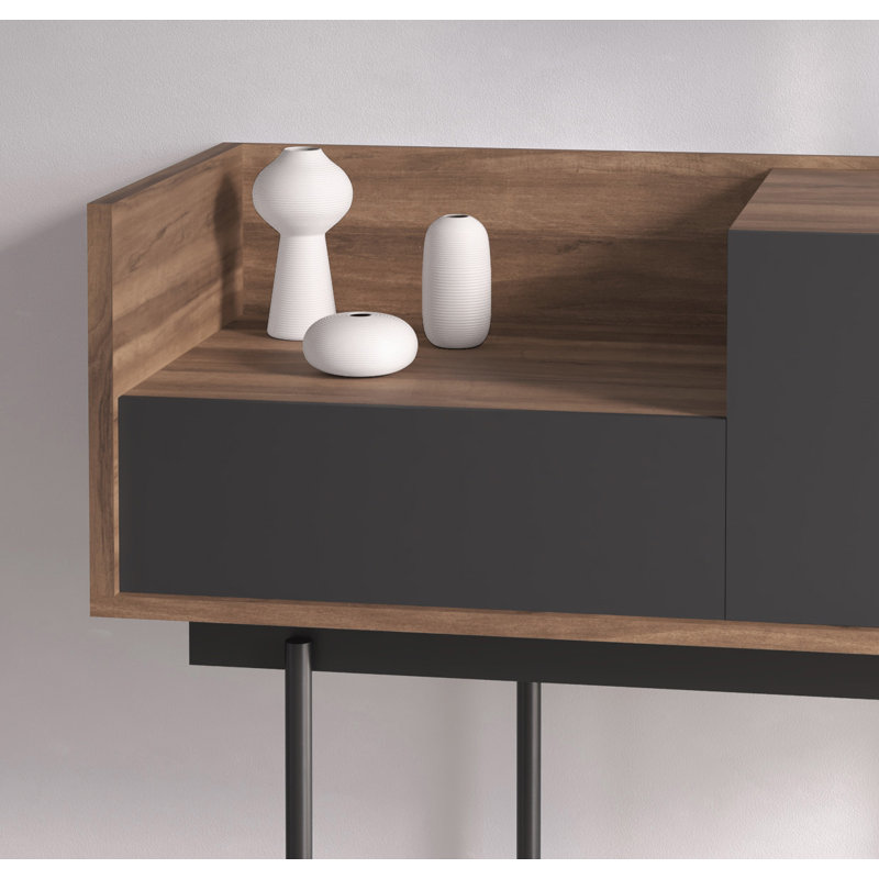 Amesfield 98cm Console Table, Graphite, Walnut/Graphite, 84cm x 98cm x 42cm