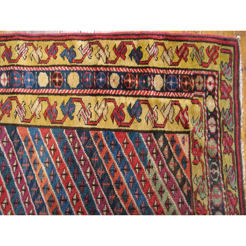 Tribal Geometric Striped Antique Caucasian Karabagh Knotted Rug