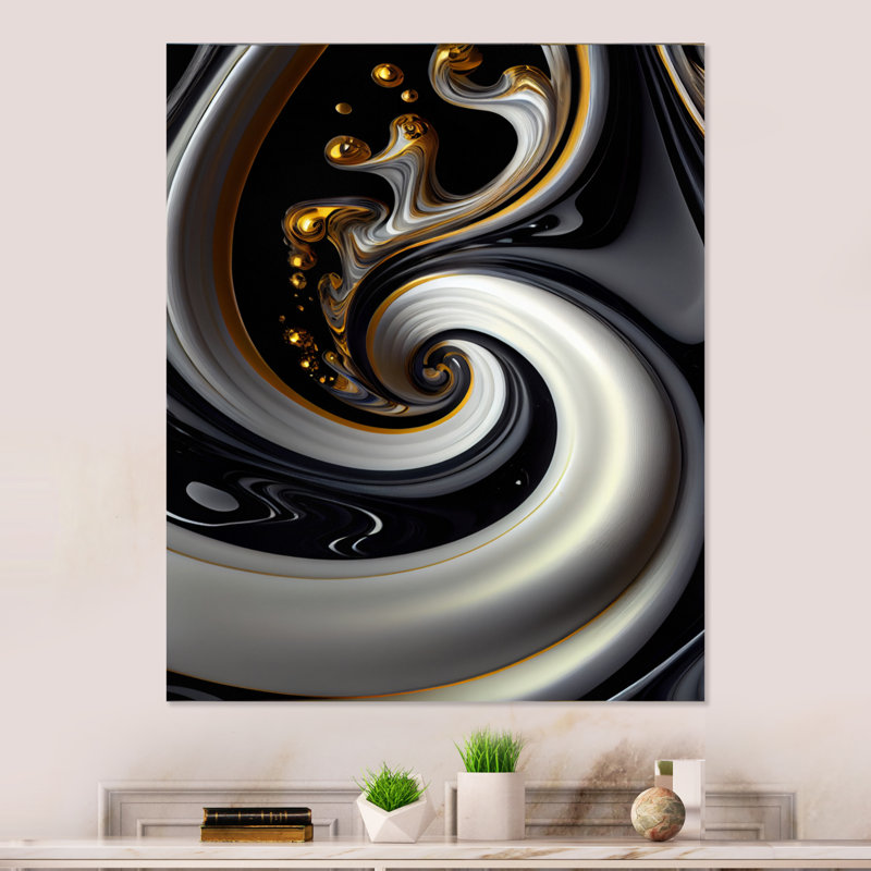 Vitrail doré noir et blanc IV - reproduction sur toile, H 40 po x l 30 po x P 1,5 po, Toile tendue