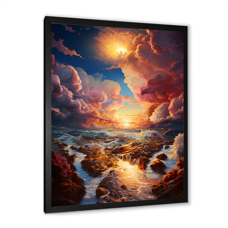 «Clouds Sunset», impression à l'encre liquide sur toile IV, H 32 po x l 16 po x P 1 po, Cadre photo noir