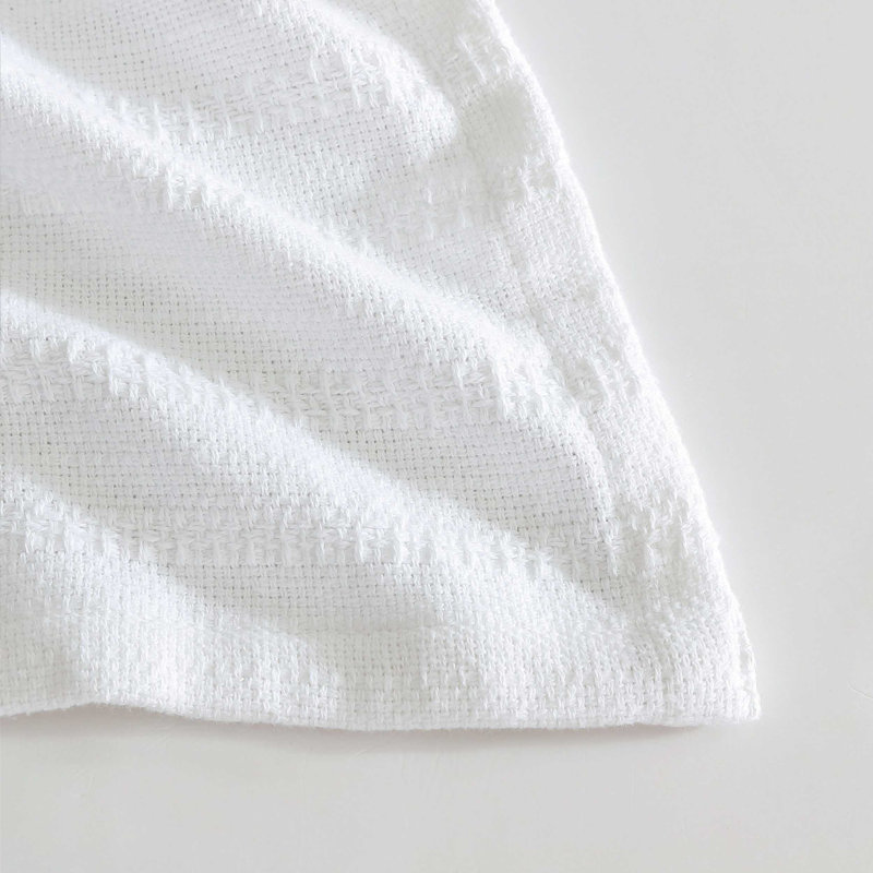 Eddie Bauer Variegated Weave Stripe Cotton Reversible Blanket, White, King