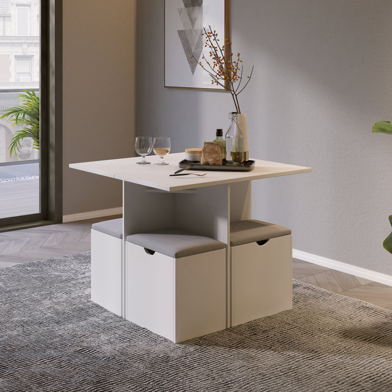 Hateme 4 - Person Dining Set, White/Grey, White 