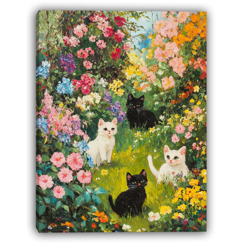 Celestial Garden - Mystic Cats in Cosmos Floral Canvas, H 24 po x l 16 po