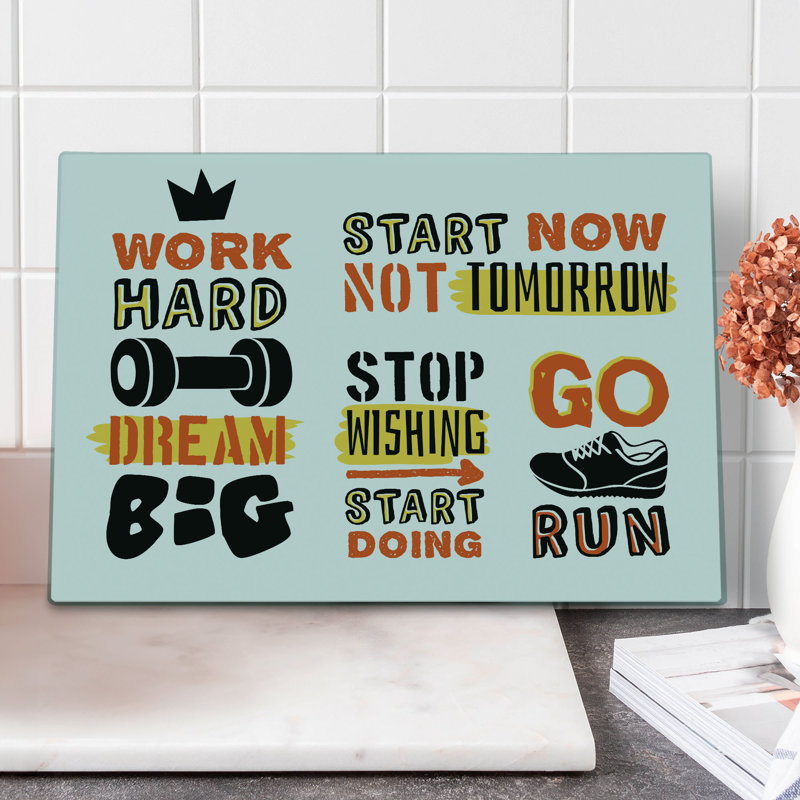 Planche à découper Ambesonne Fitness grande taille mots positifs orange jaune noir