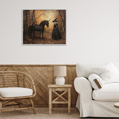 Sorcière et licorne noire, estampe numérique, design par Arlington Prints