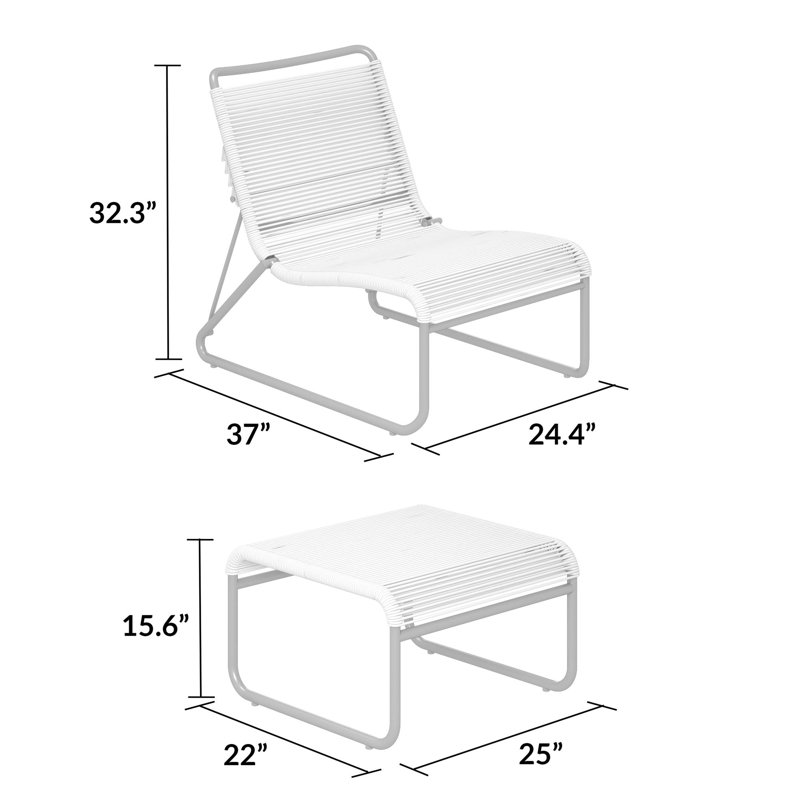 Reclining Metal Outdoor Armless Lounge Chair, White