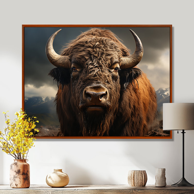 Buffalo Portrait - Bison Large, art mural, H 34 po x l 44 po x P 1,5 po, Brun