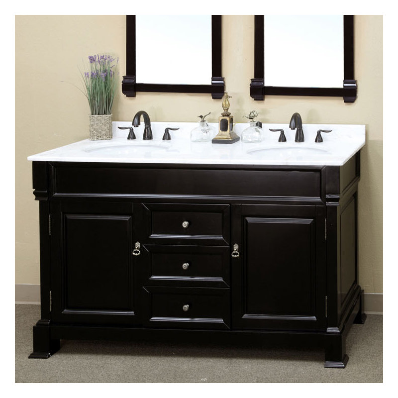 Halliday 60'' Double Bathroom Vanity with Marble Top, Espresso