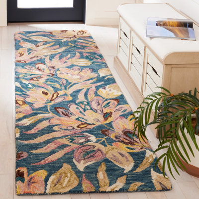 Tapis floral en laine / coton touffeté à la main Kellis