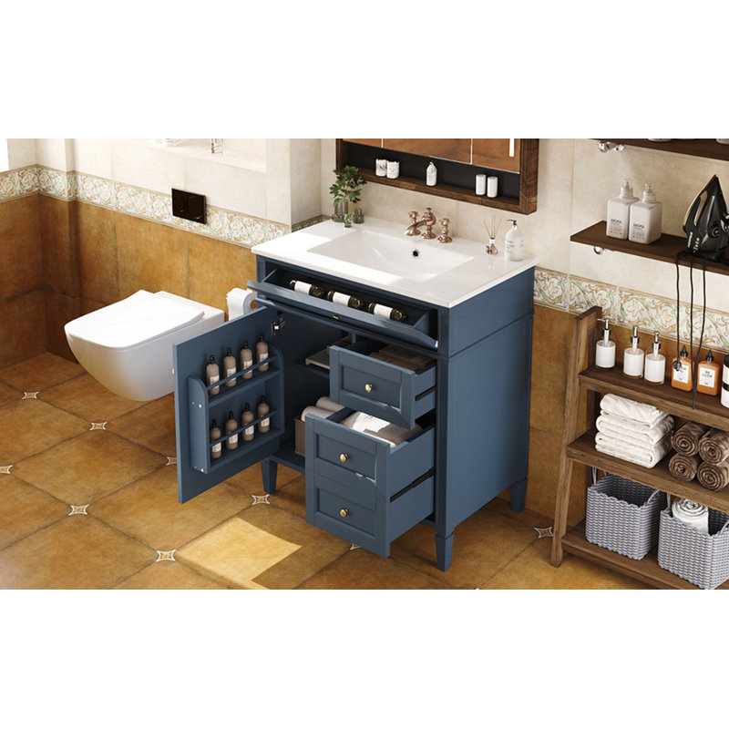Meuble-lavabo de 30 po avec lavabo supérieur, Doré, Bleu