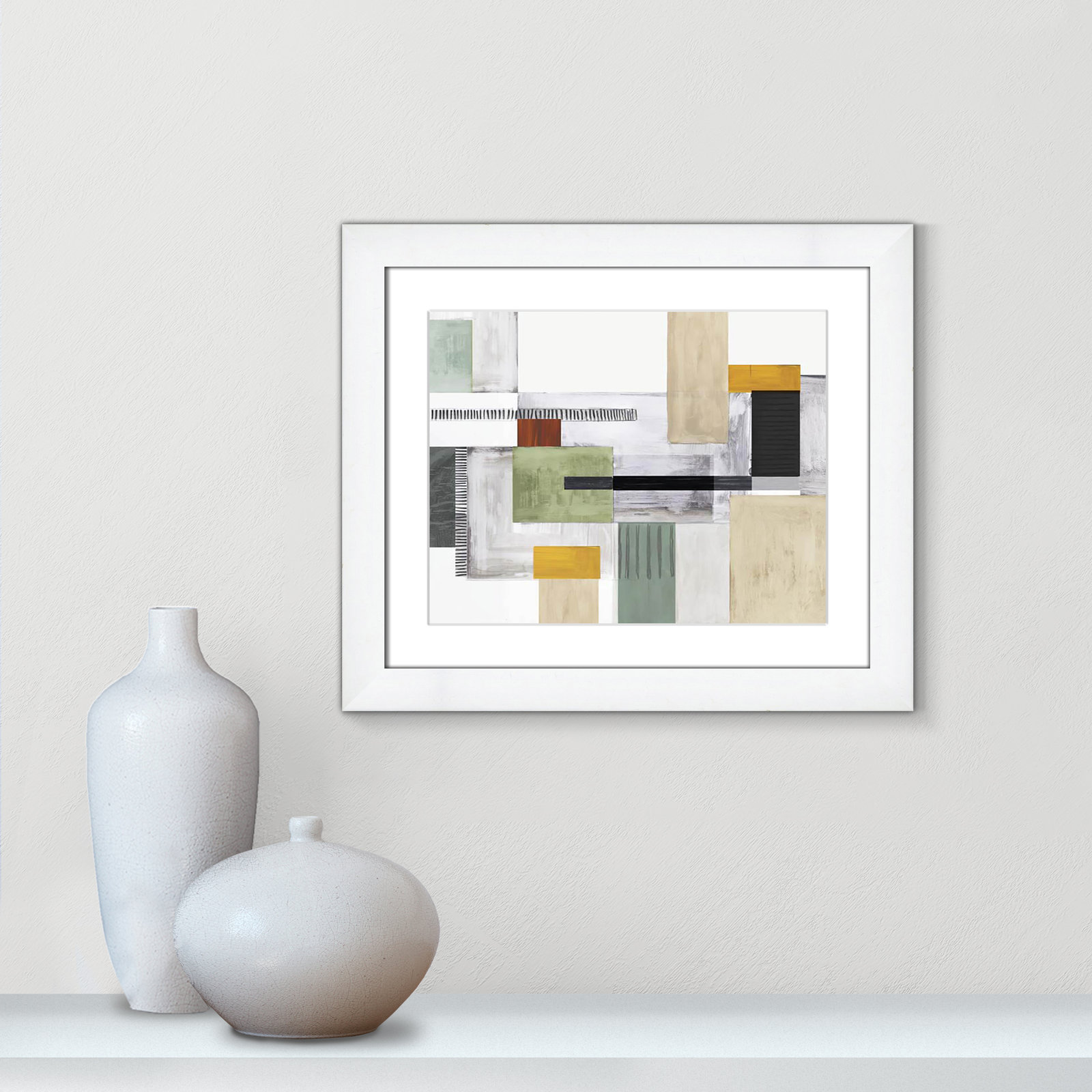 Playful Blocks by Tom Reeves, White, White Cube Picture Framed, 17.5" H x 20.5" W x 1.25" D
