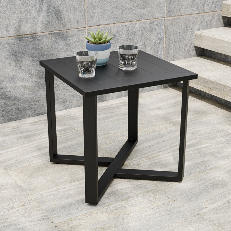 Metal Patio Square Side Table, Weather Resistant Outdoor Aluminum Frame End Table