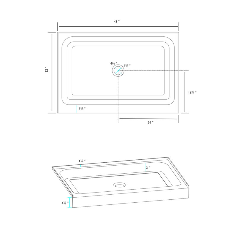 Glossy White 48x32 Acrylic Single Threshold Shower Base