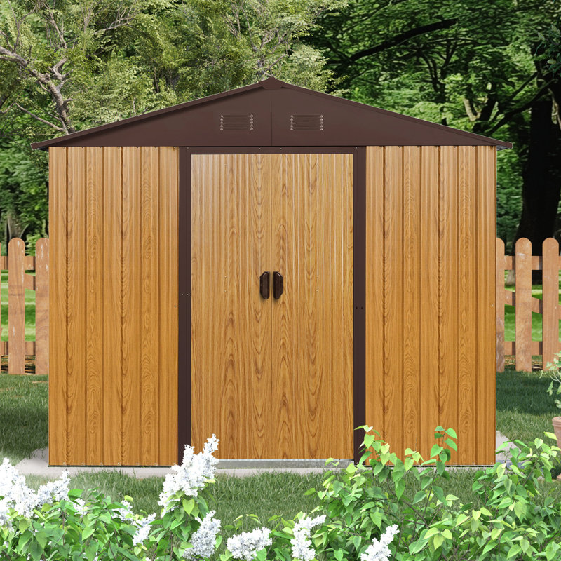 8ft X 4ft Metal Storage Shed With Air Flow Function - Coffee For Backyard Weather- Patio Area, Coffee