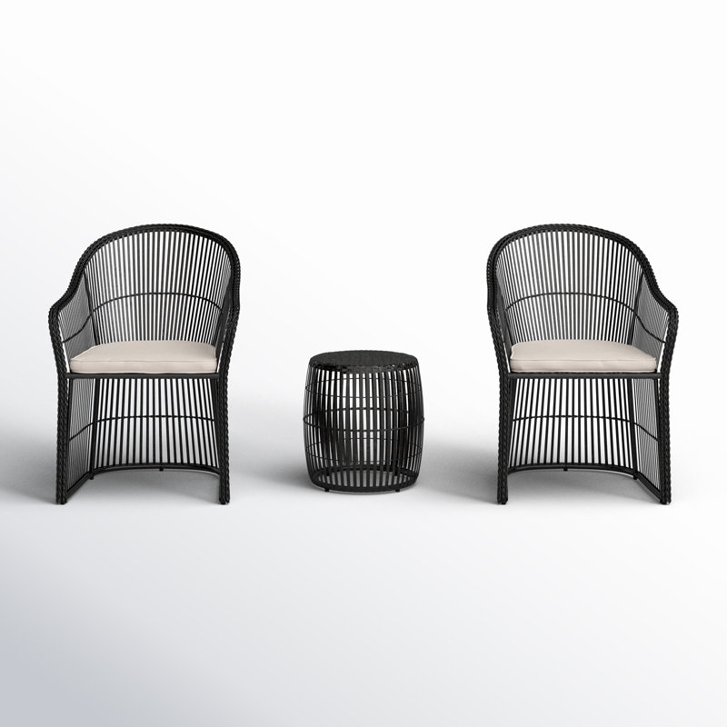 Hekla Lustig 3 Piece Rattan Seating Group with Cushions, Black