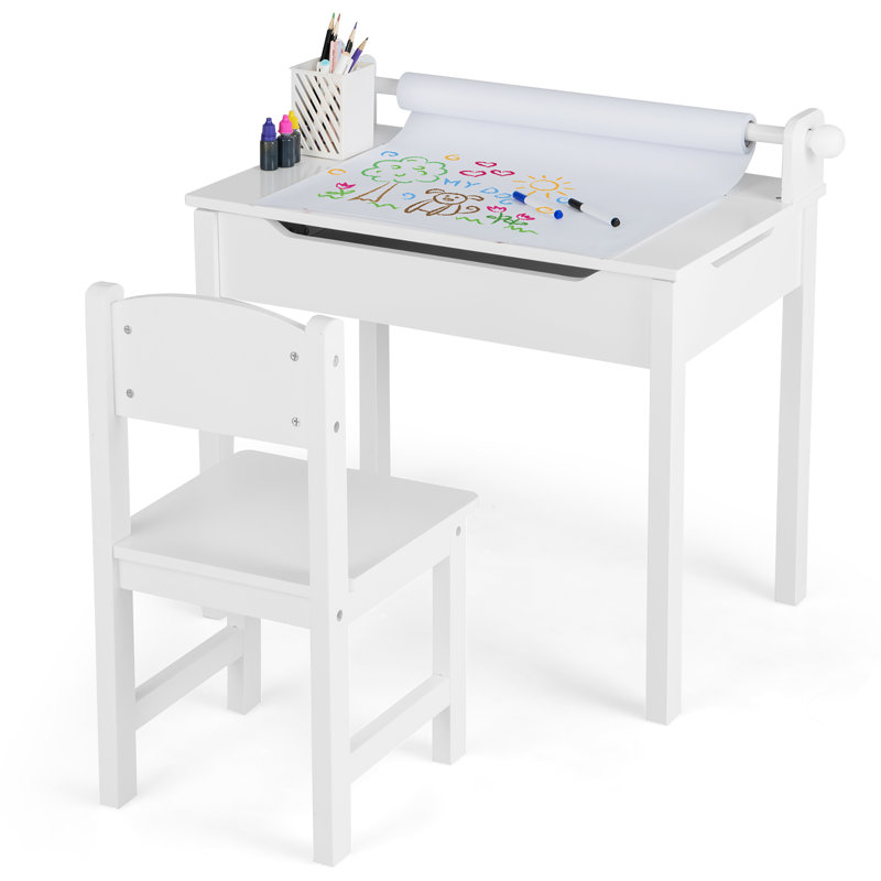 Kids 2 Piece Rectangular Arts And Crafts Table and Chair Set, White
