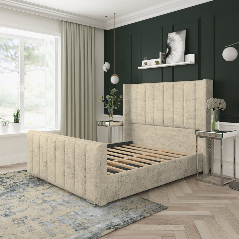 Aspen Marble Upholstered Bed Frame, Small Double (4'), Oatmeal