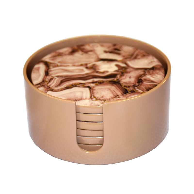 Stone Lacquer Round Coaster With Holder