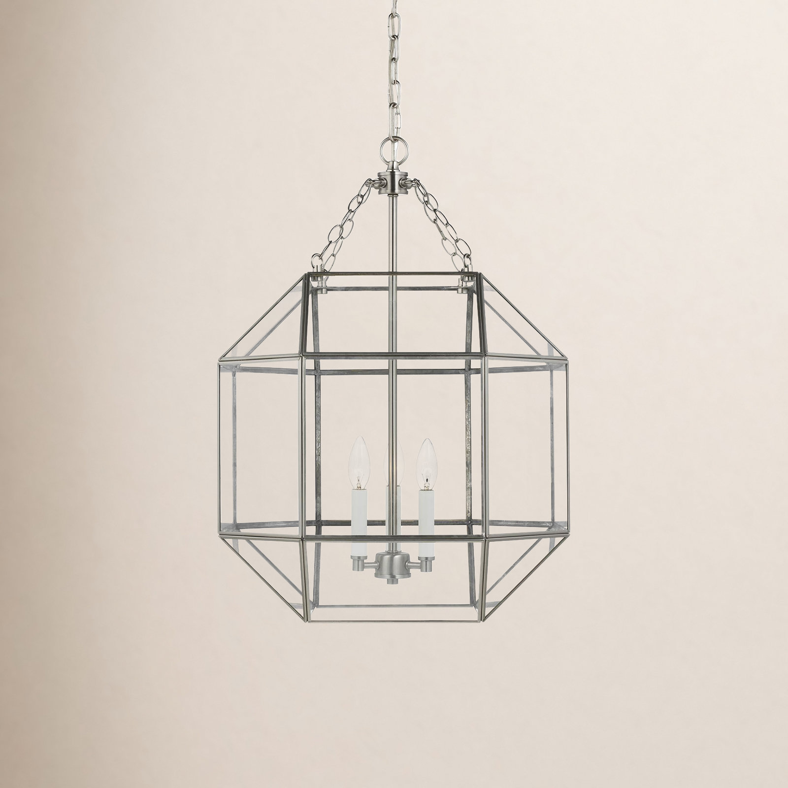 Reid 3 Light Glass Dimmable Pendant, 27.25" H x 18.5" W x 18.5" D, Brushed Nickel, Clear