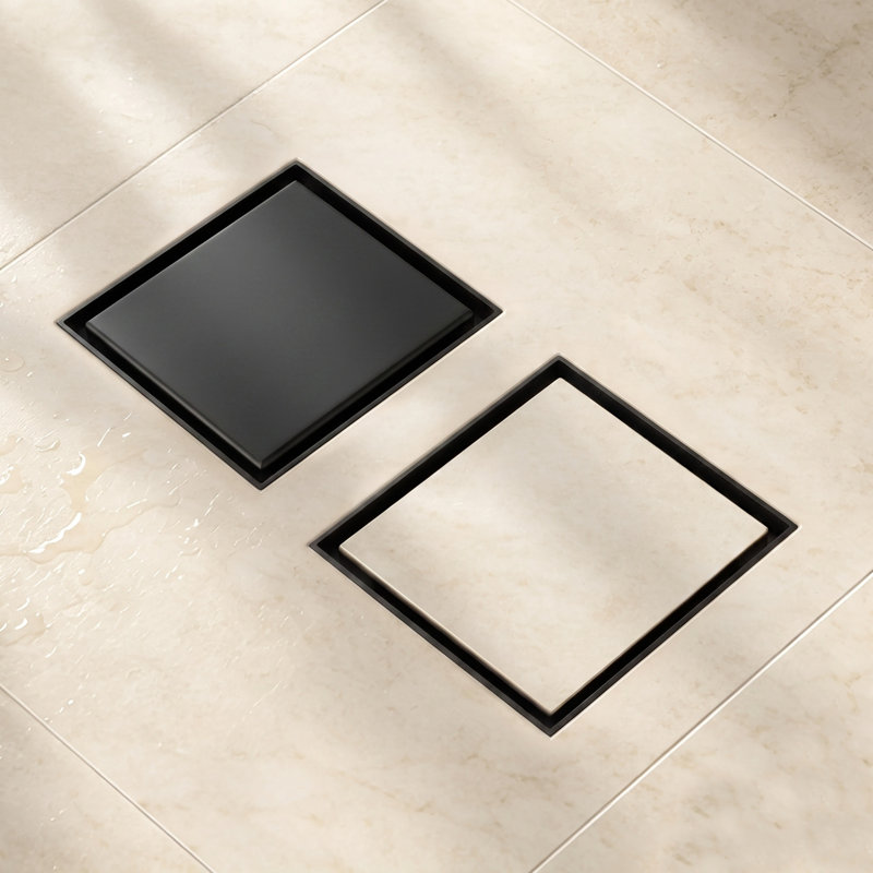 3.9" Square Shower Drain, Matte Black