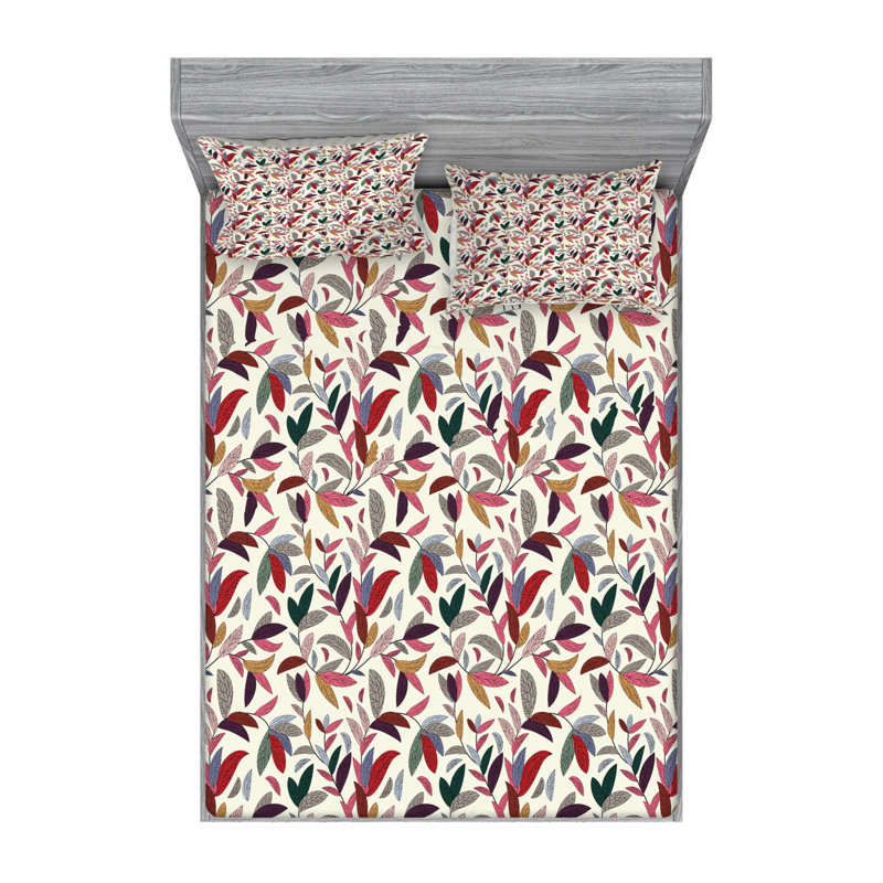 Microfiber Floral Sheet Set, Queen Sheet Set with Fitted Sheet