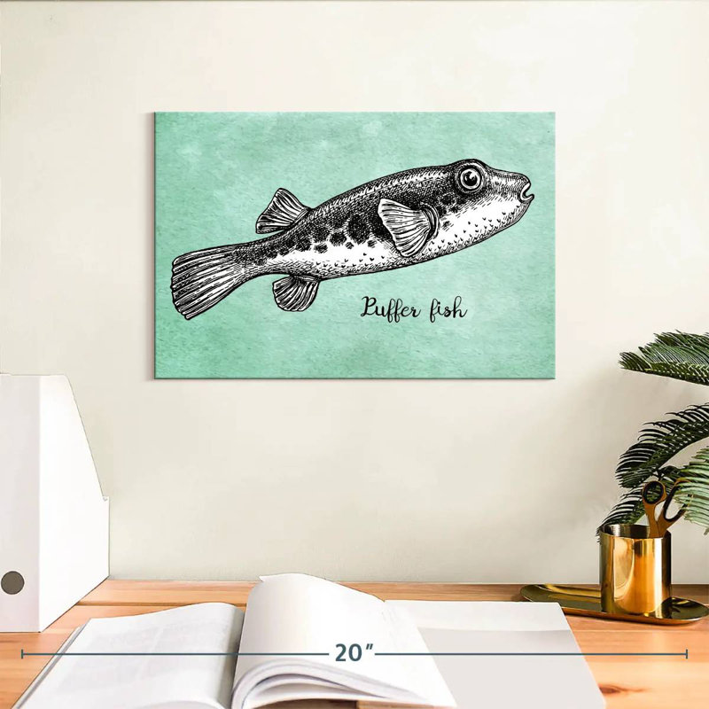 Puffer Fish In Black, 8" H x 12" W