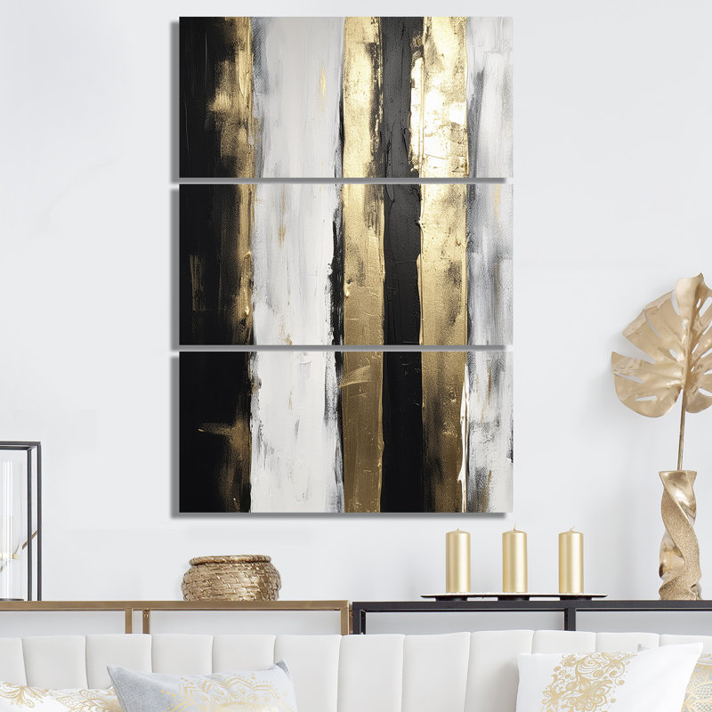 Minimal Joy en noir et or, art abstrait sur toile, ensemble d'art mural, H 32 po x l 48 po x P 1 po