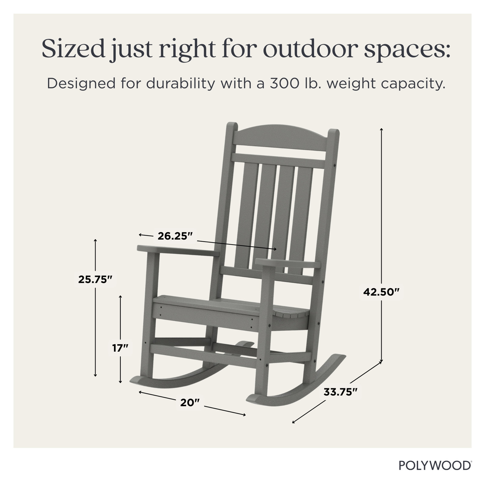 POLYWOOD® Rocker Patio Rocking Chair, Slate Gray