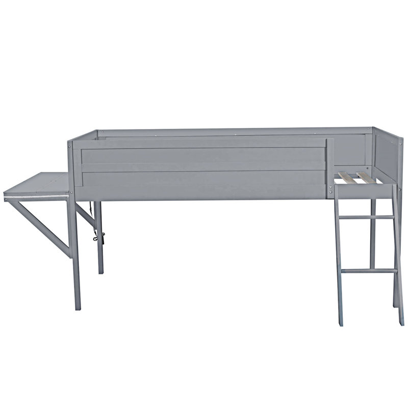 Lit mezzanine en bois avec bureau et DEL, Lit simple