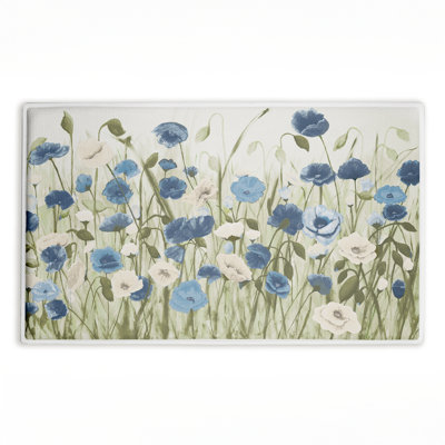 Blue Poppy Garden Printed Plush Bath Mat and Bath Rug, design by Kelly Elizabeth, 18"x30"