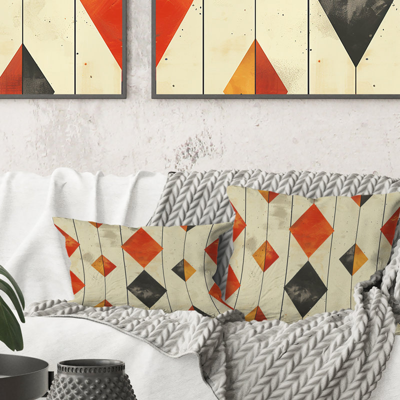 Coussin Beige orange rétro Mid-Century Rhombus - Mid-Century, H 16 po x l 16 po