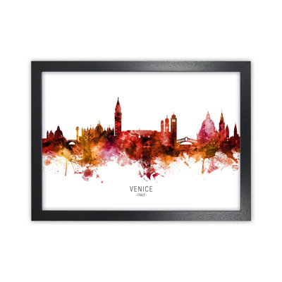 Venice Italy Skyline Red City Name by Michael Tompsett - Print