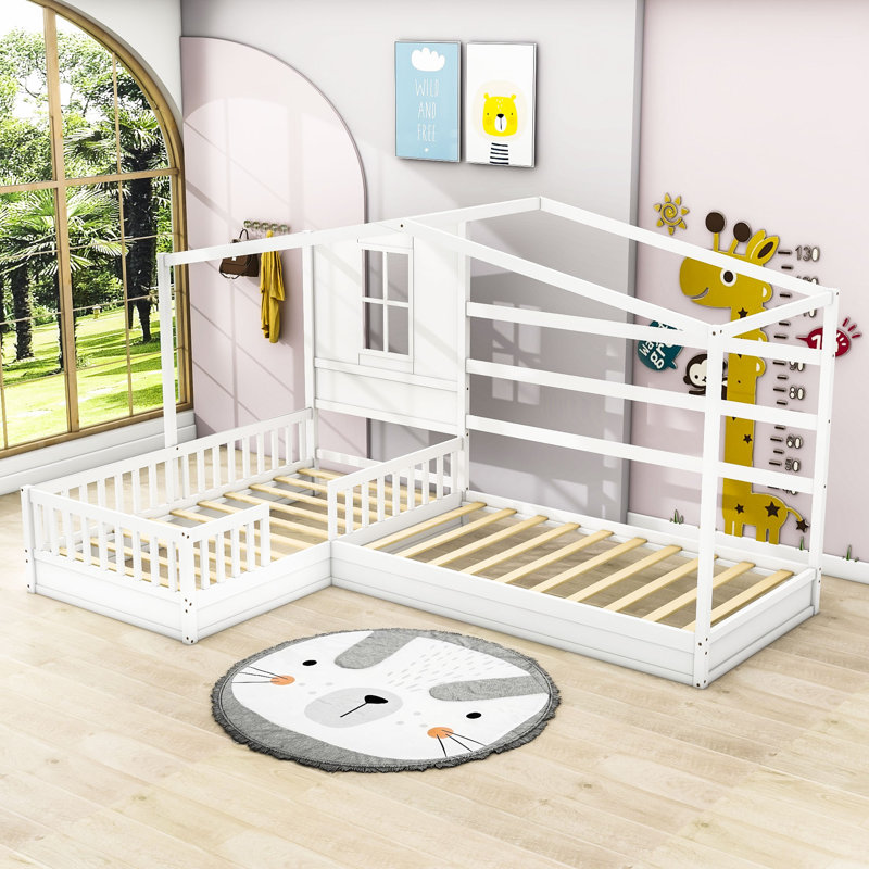 Lit plateforme simple en bois avec clôture et lattes Ikera, Blanc