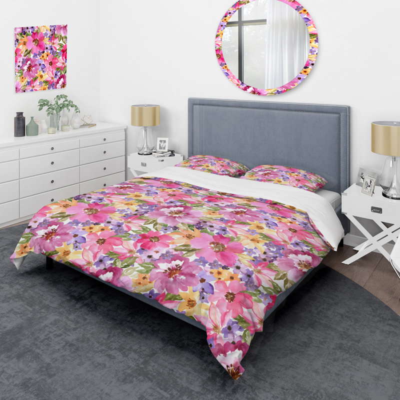 Fleurs d'été mauves - Ensemble de housse de couette floral - Microfibre de polyester, Twin Duvet Cover + 2 Standard Shams
