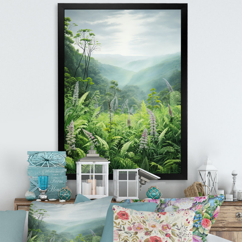«Pink Ferns Hill In Canada IV», reproduction sur toile, Cadre simple noir, H 32 po x l 24 po x P 1 po