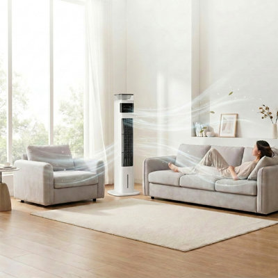 Evaporative Tower Air Cooler,tower Fan With 70° Wide-angle Airflow, Fast Cooling, Low Noise, Remote Control & 4 Ice Packs
