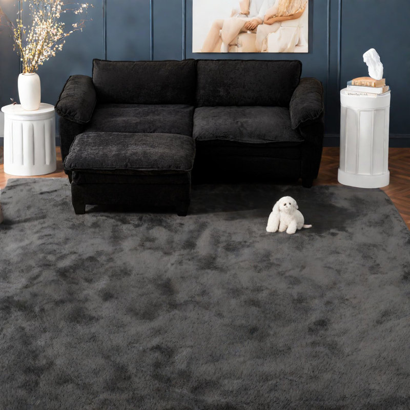 Canapés en chenille de luxe, causeuse noire avec repose-pieds pour salon moderne