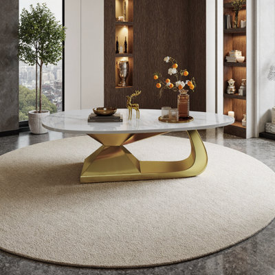 Modern Sintered Stone Coffee Table with Stainless Steel Base - Durable Living Room Centerpiece