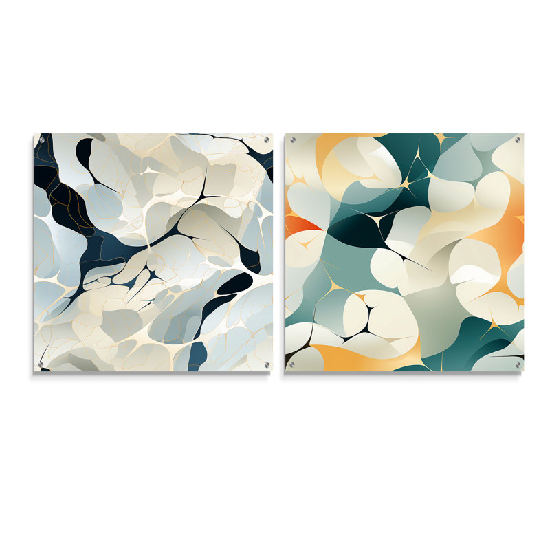 Crystl - Ensemble de 2 reproductions abstraites d'art mural en verre acrylique, H 16 po x l 33 po
