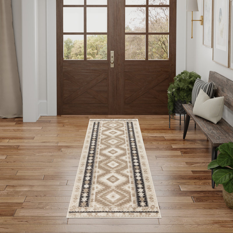 Lajeune Southwestern Machine Washable Area Rug in Beige, Runner 2' x 6'