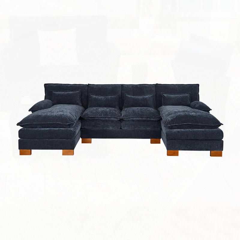 Canapé en chenille avec canapé double, Bleu