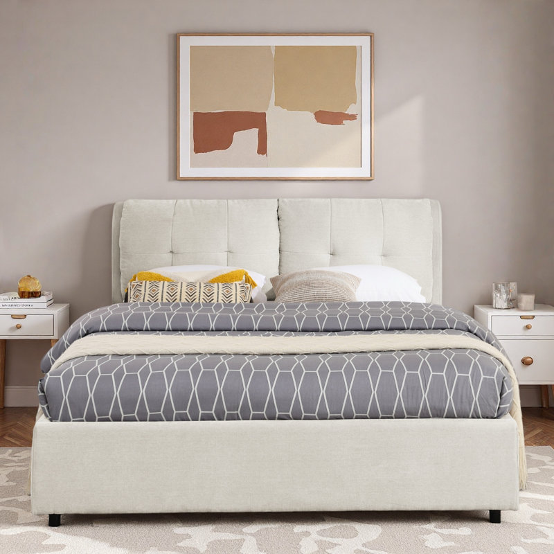 Lit plateforme avec rangement Olyra, Grand, Beige