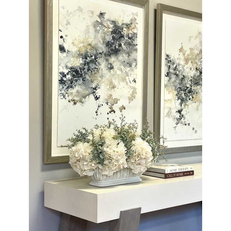 Hydrangea and Eucalyptus Arrangement in Cream Oblong Vase