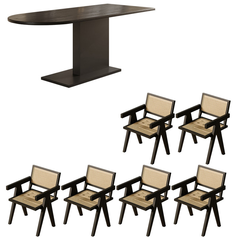 Ensemble de table à manger en bois massif de style français rétro., 7, H 29,5 po x L 62,9 po x l 27,5 po