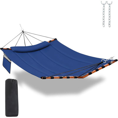 2 Person Hammock Large Hammock 450lb Capacity With V Shaped Hardwood Spreader Bar & Nylon Rope For Outside, Patio, Garden, Backyard, Beach, Poolside