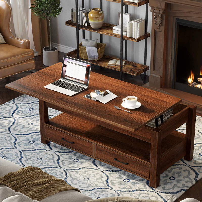 Eoghan Lift Top Coffee Table with 2 Drawers, 18.2" H x 39.4" L x 19.7" W, Espresso