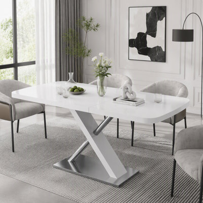 Extendable Dining Table with Cross Metal Base