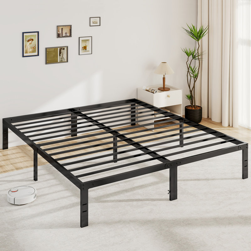 Lutherville 14'' Black Metal Platform Bed Frame With Steel Slat Support, No Box Spring Needed, 14", King