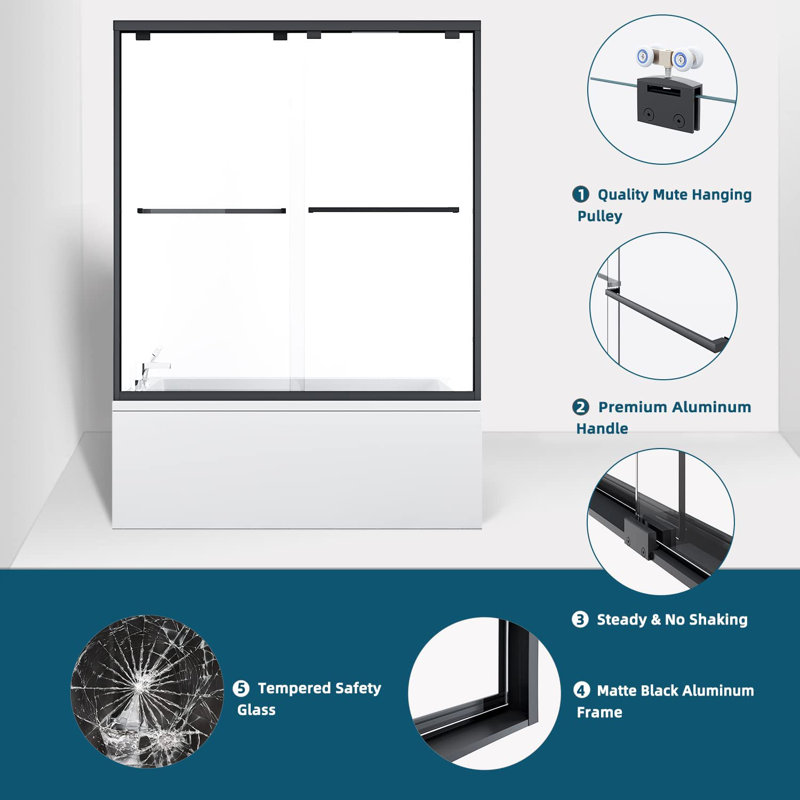 - W x 58'' H Bypass Door Semi-Frameless Shower Door with Easy-Clean