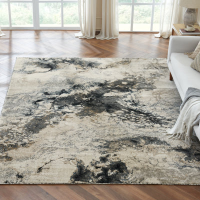 Strato Marble Terrain Abstract Grey/Cream/Gold Area Rug